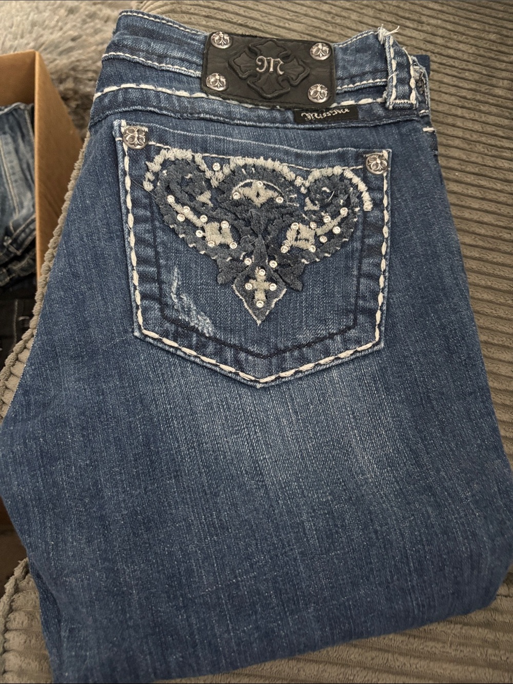Miss Me Dark Blue Embroidered Boot Cut Jeans